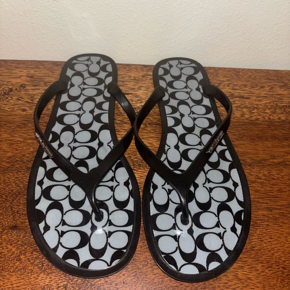 Coach Black and White Flip Flops CC Monogram
